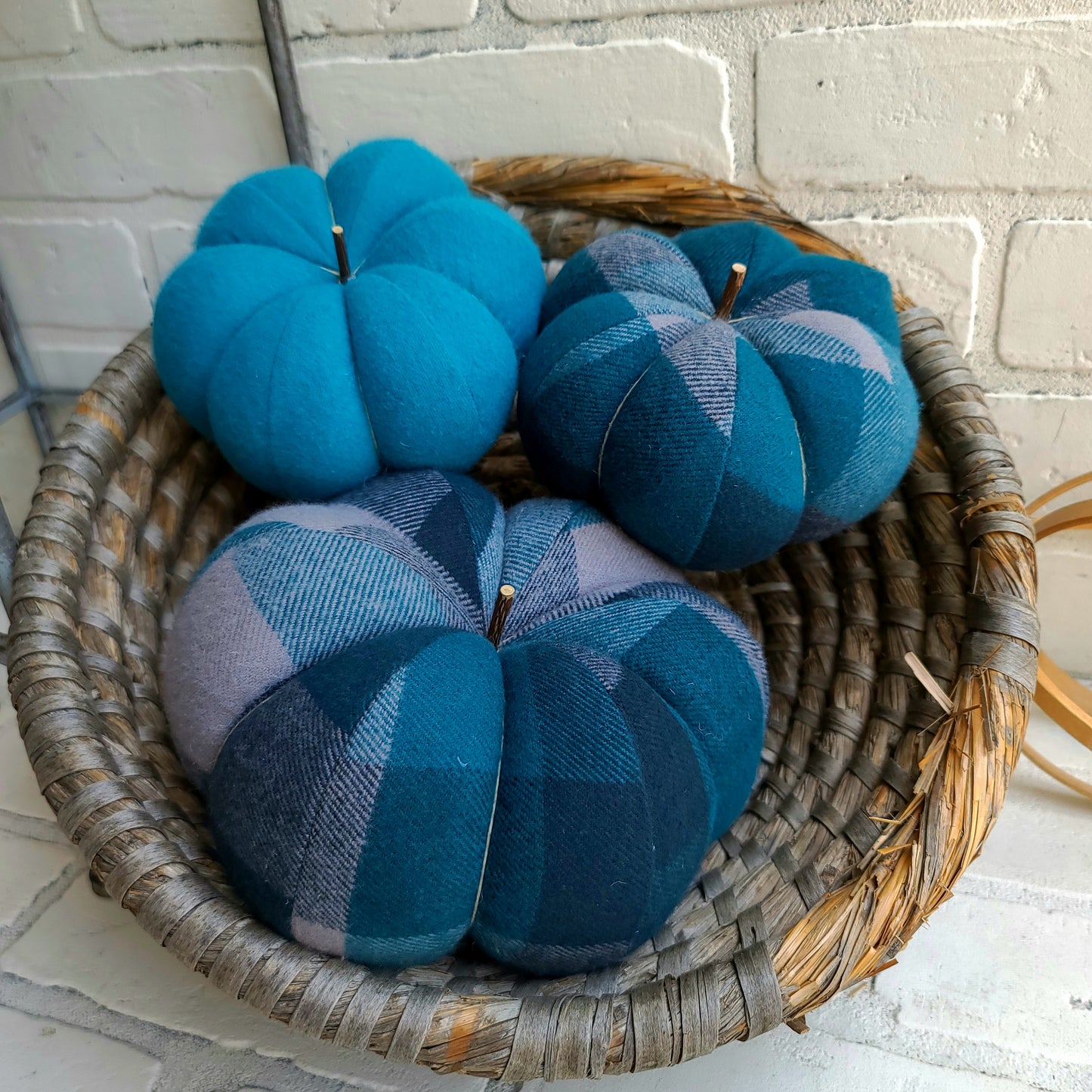 Teal Harvest Fabric Pumpkin Trio