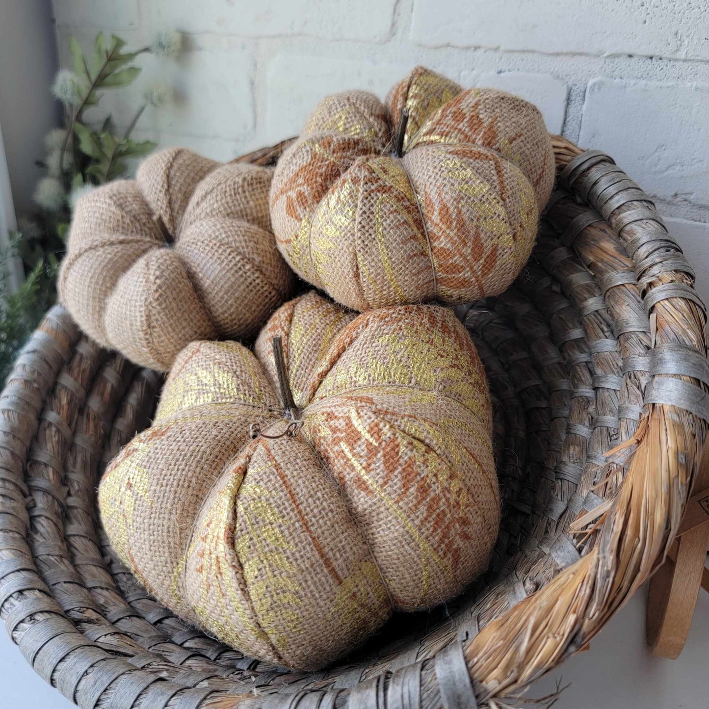 Burlap Harvest Wheat Pumpkin Trio