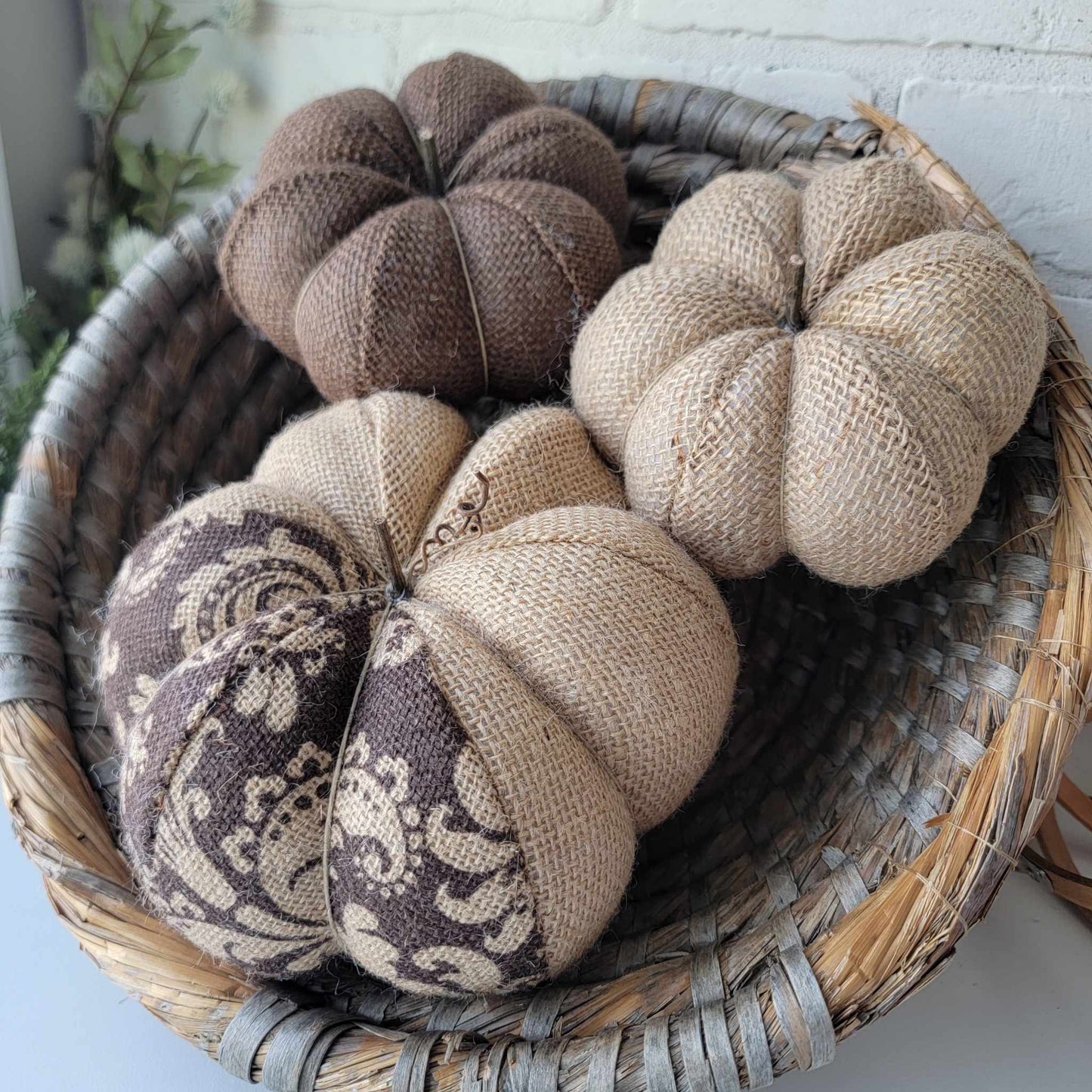 Chocolate Burlap Pumpkin Trio