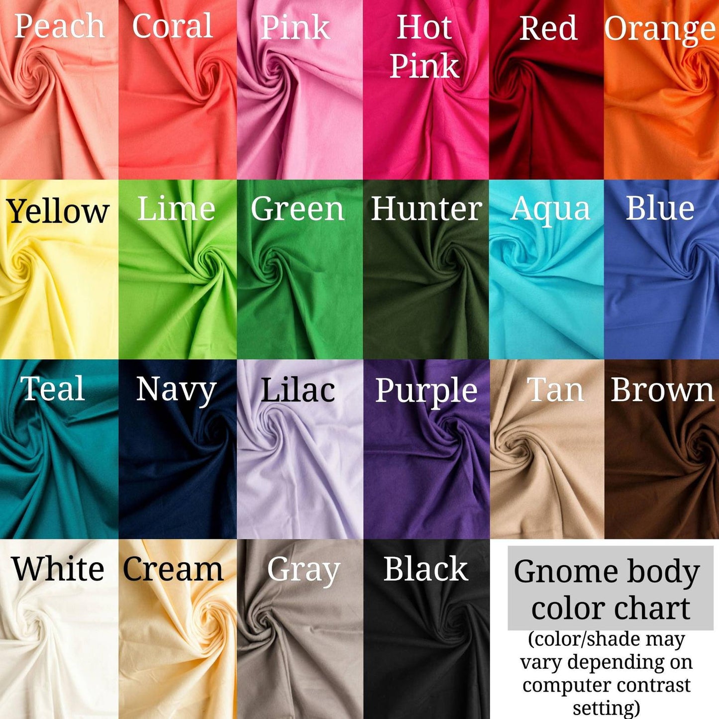 color pallet with available gnome body colors.