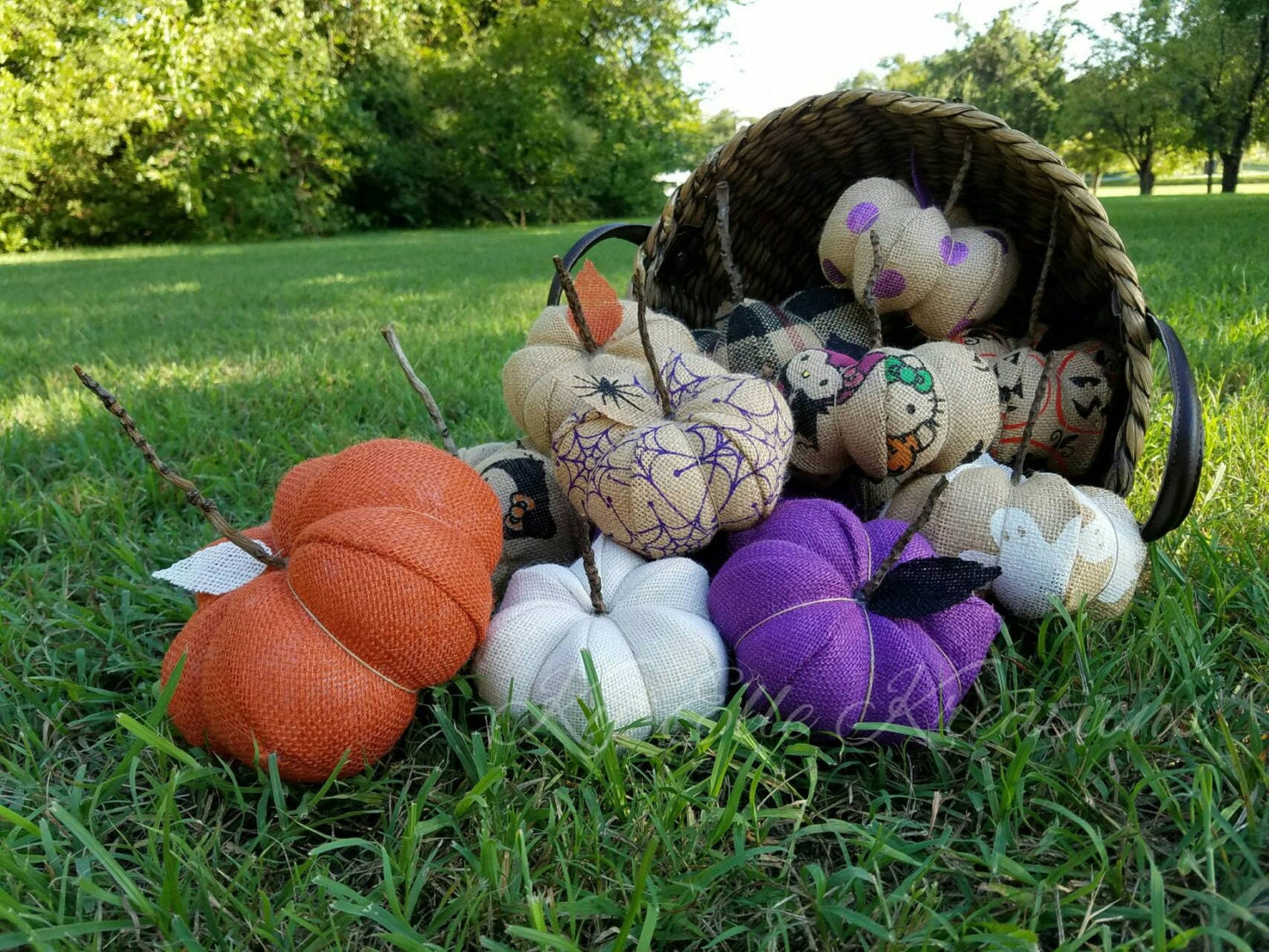 Burlap Spider Pumpkin Trio