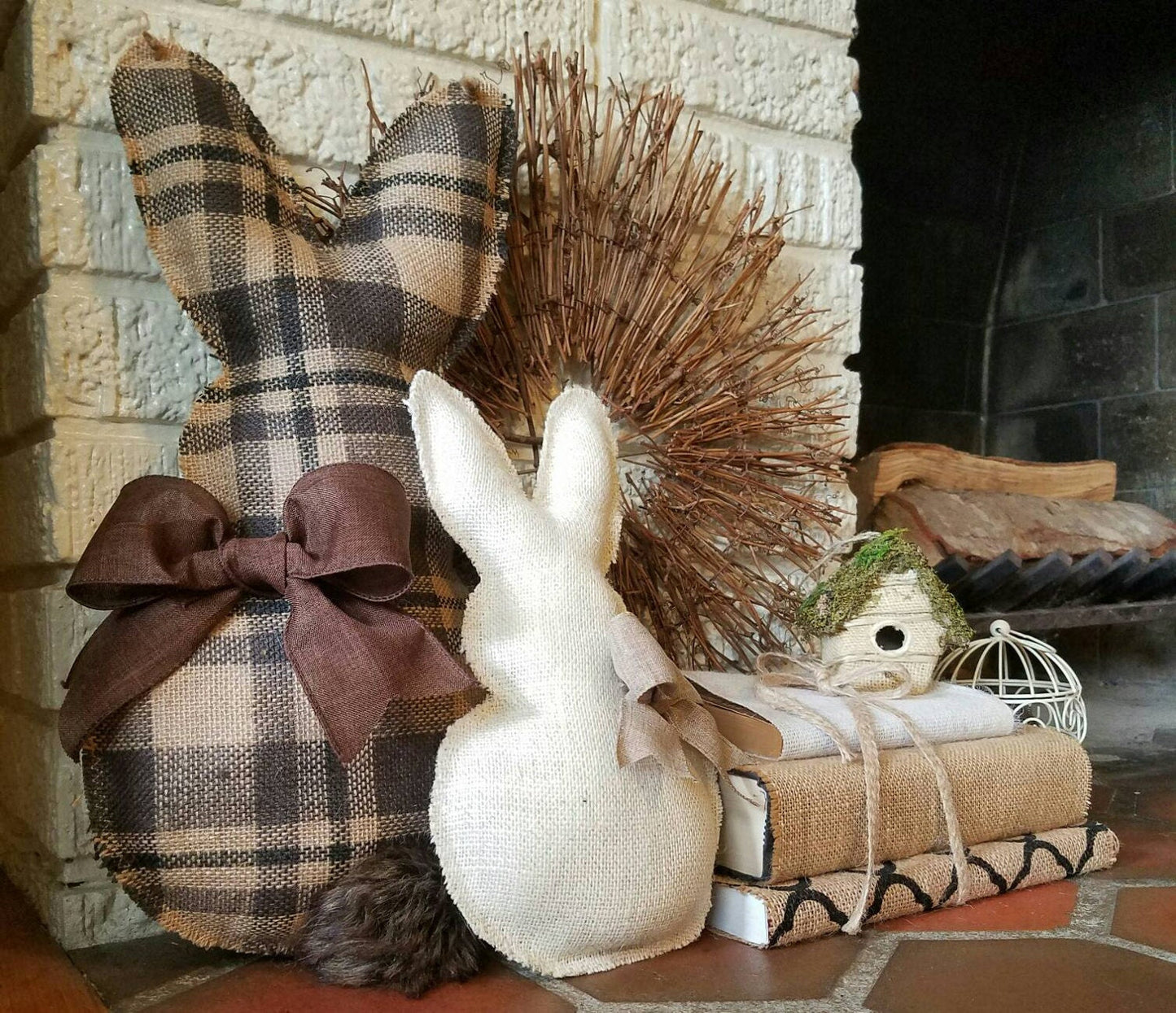 Orange Plaid Easter Bunny Door Hanger