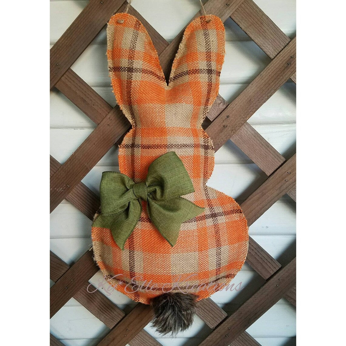 Orange Plaid Easter Bunny Door Hanger