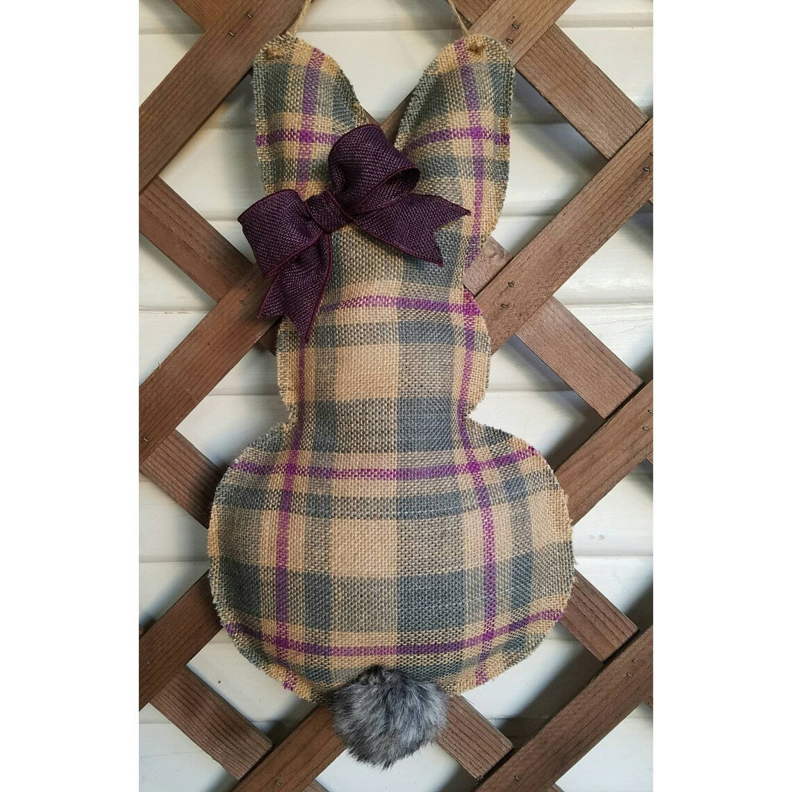 Purple Plaid Easter Bunny Door Hanger