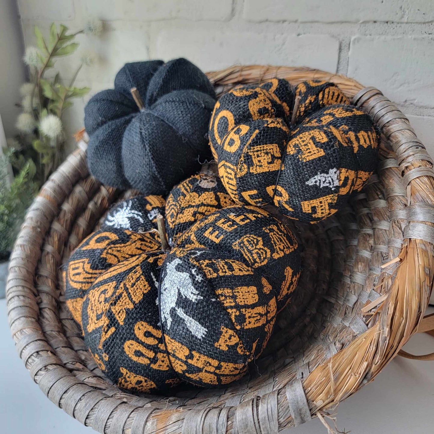 Halloween Burlap Pumpkin Trio