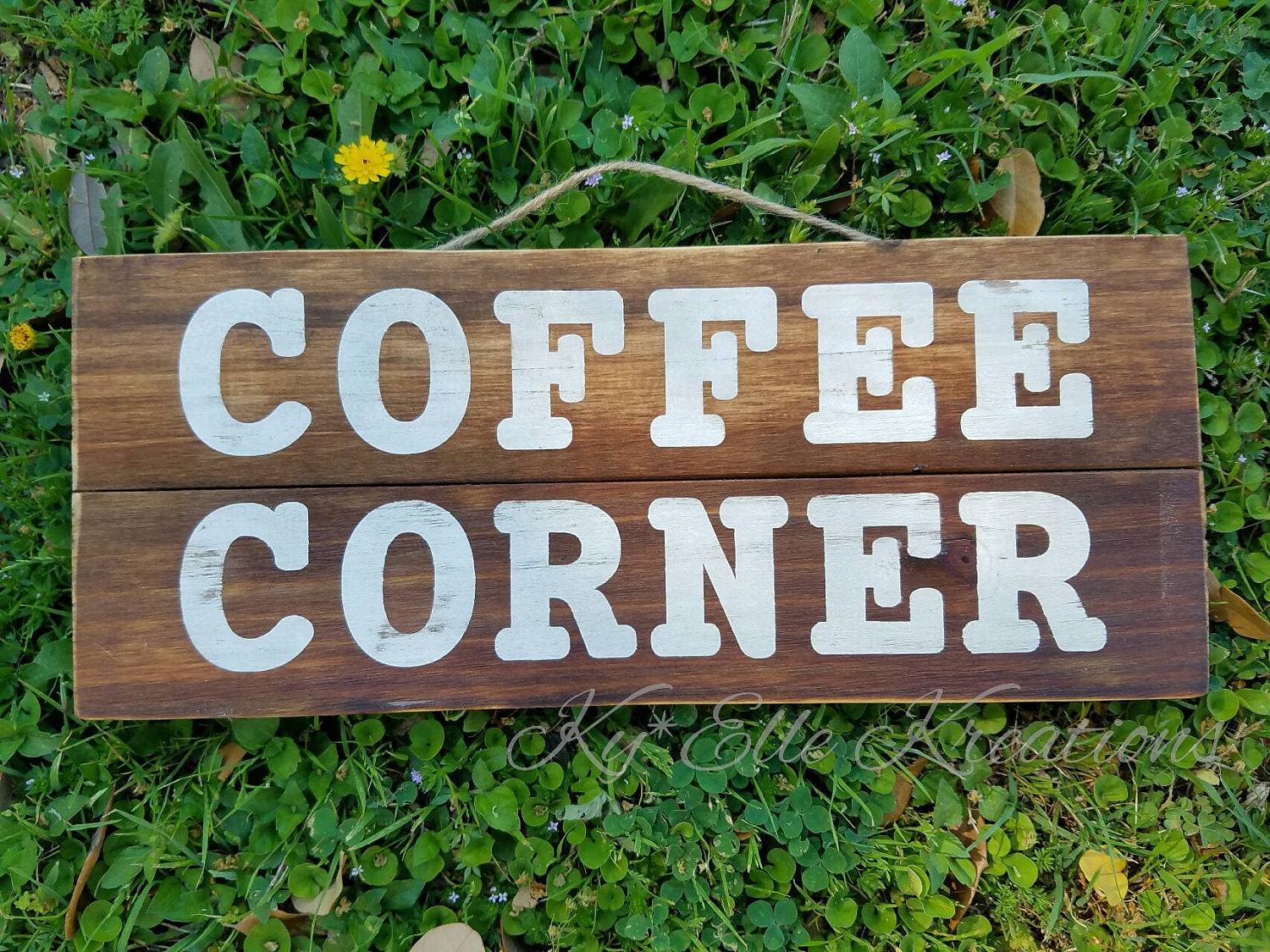 Wood Coffee Corner sign measuring 12x5 inch