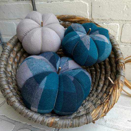 Teal Harvest Fabric Pumpkin Trio