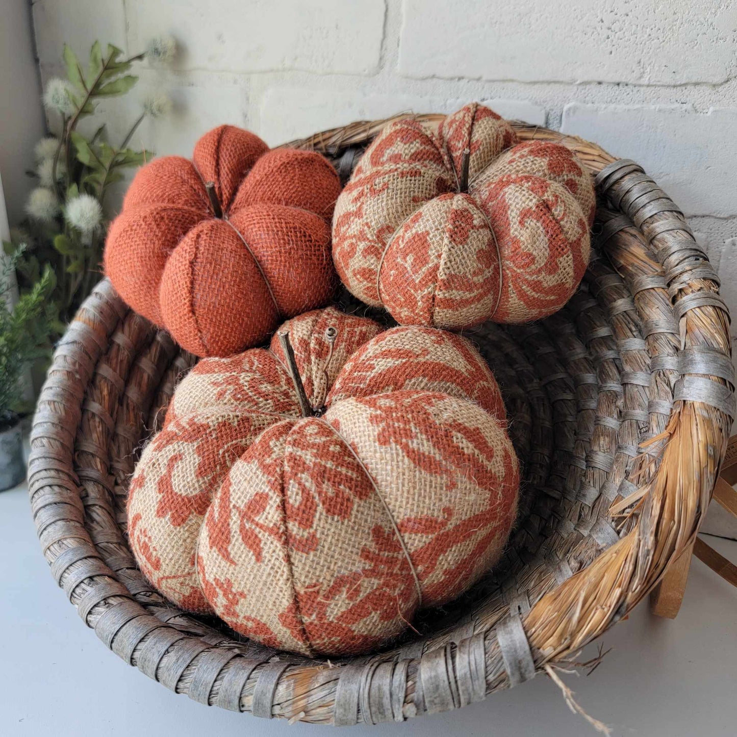 Burnt Orange Damask Pumpkin Trio