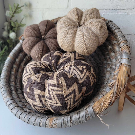 Chocolate Chevron Burlap Pumpkin Trio