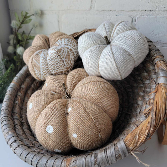 Polka Dot Burlap Pumpkin Trio