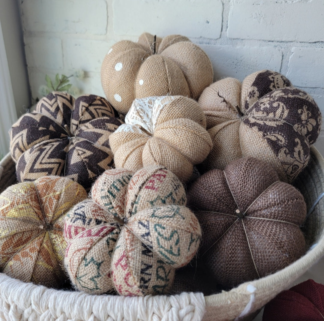 Burlap Spider Pumpkin Trio