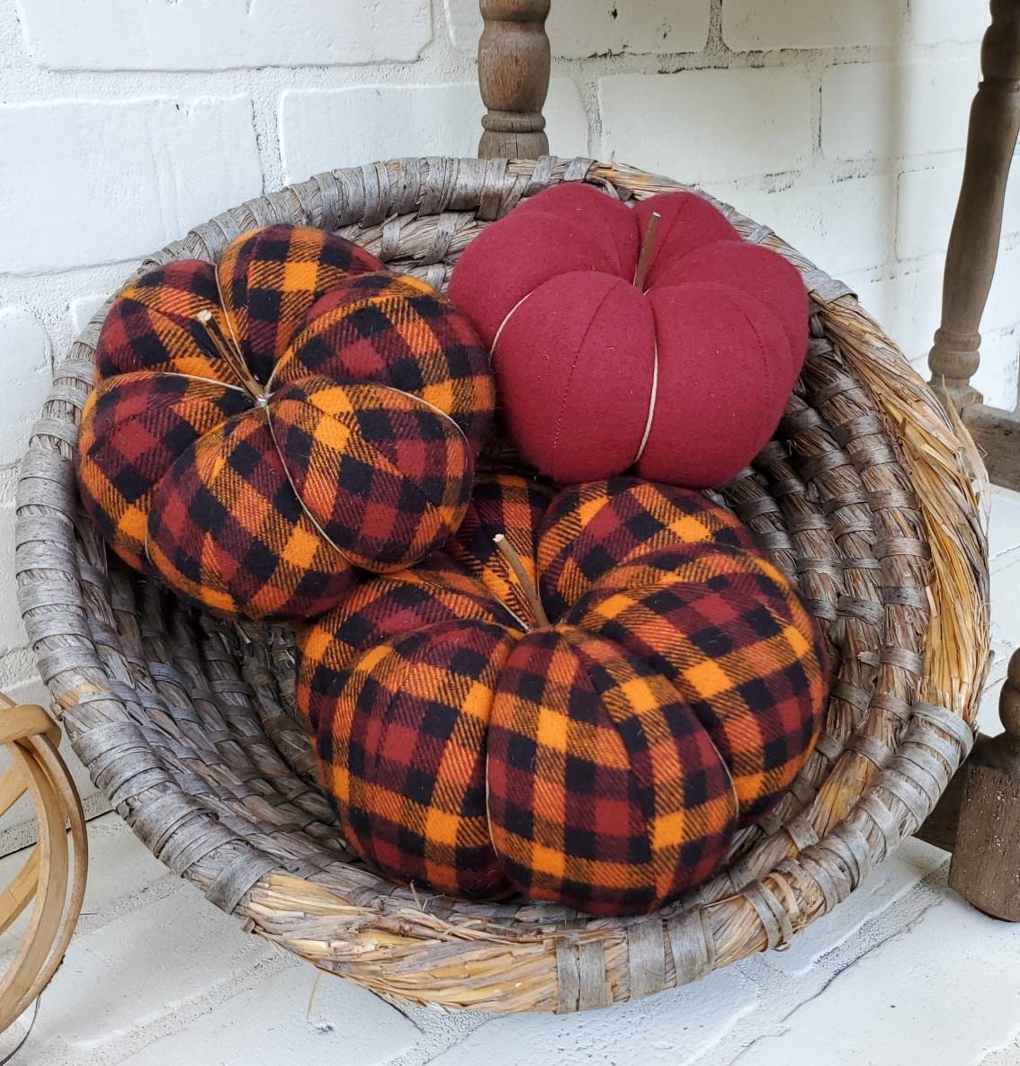 Plaid Fabric Pumpkin Trio