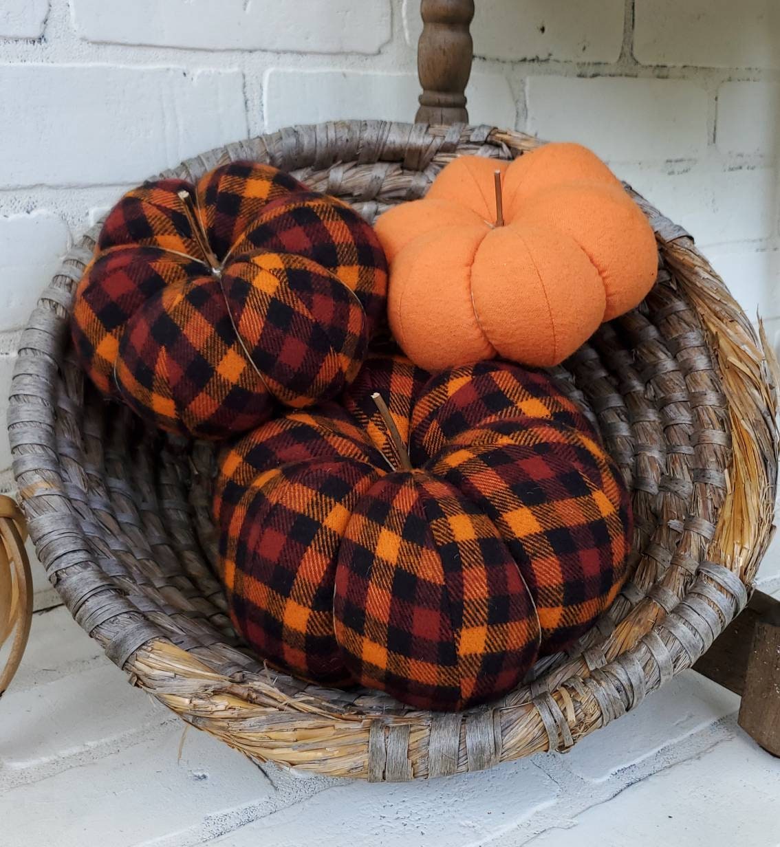 Plaid Fabric Pumpkin Trio