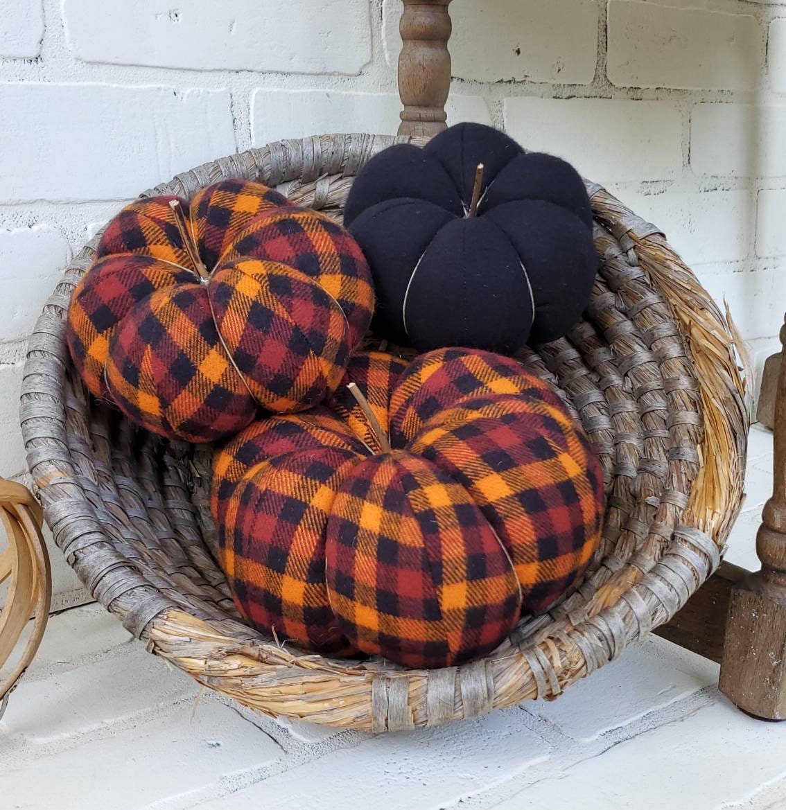 Plaid Fabric Pumpkin Trio